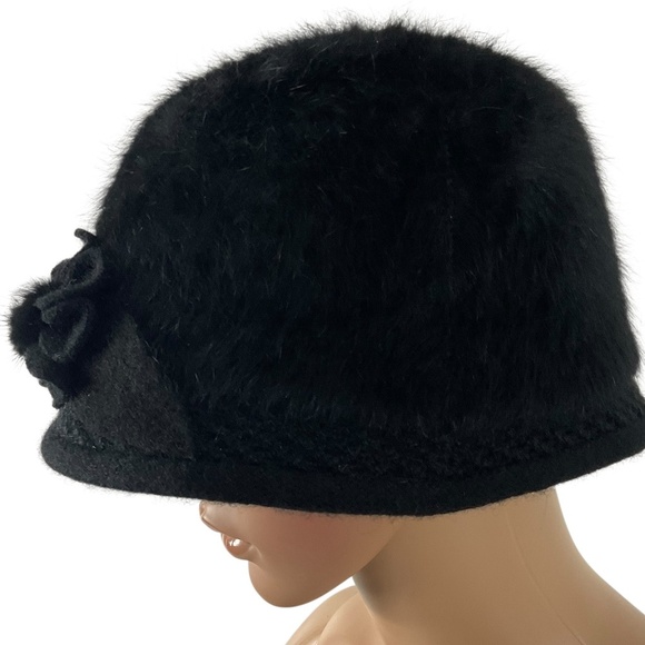 Silverstone Black Angora Blend Bucket Hat Flower Accent One Size Fits most - Picture 3 of 10